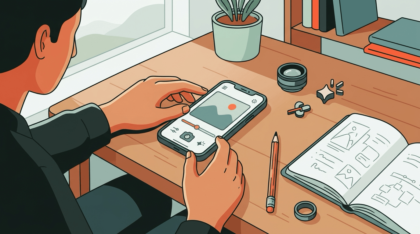 An independent developer crafting mobile AI tools at a desk